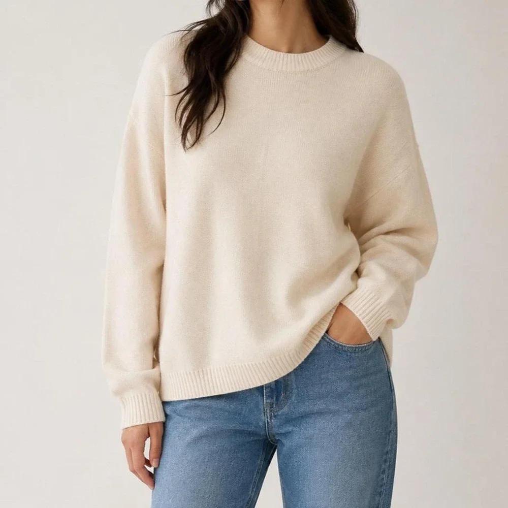 Chelsea & Theodore Ivory Oversized Crewneck Sweater XL Minimalist Neutral